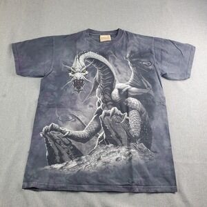 The Mountain Shirt Mens Medium Gray Tie Dye Dragon Graphic Fantasy Tee Y2K